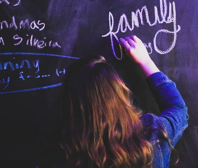 unknown person writing on chalkboard
